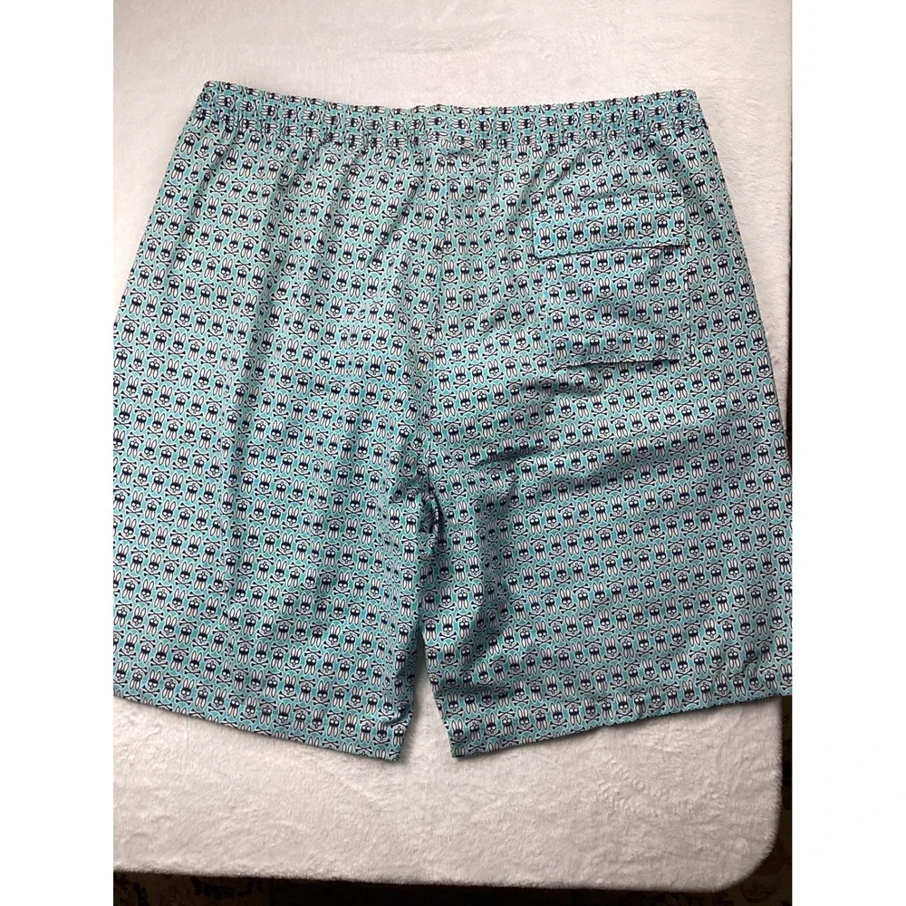 Psycho Bunny Swim Trunks Men 2XLT Blue Bunny Crossbones Print Board Shorts